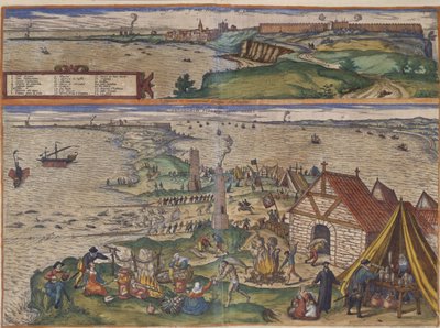 Views of Cadiz (hand coloured engraving) by Spanish School